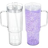 Micellwuu 2 Pack 40 Oz Snowglobe Tumbler with Handle, Acrylic Snow Globe Cups with Pre-drilled Hole, Double Wall Reusable Clear Plastic Travel Coffee Mug Cup for Snowglobe Glitter DIY