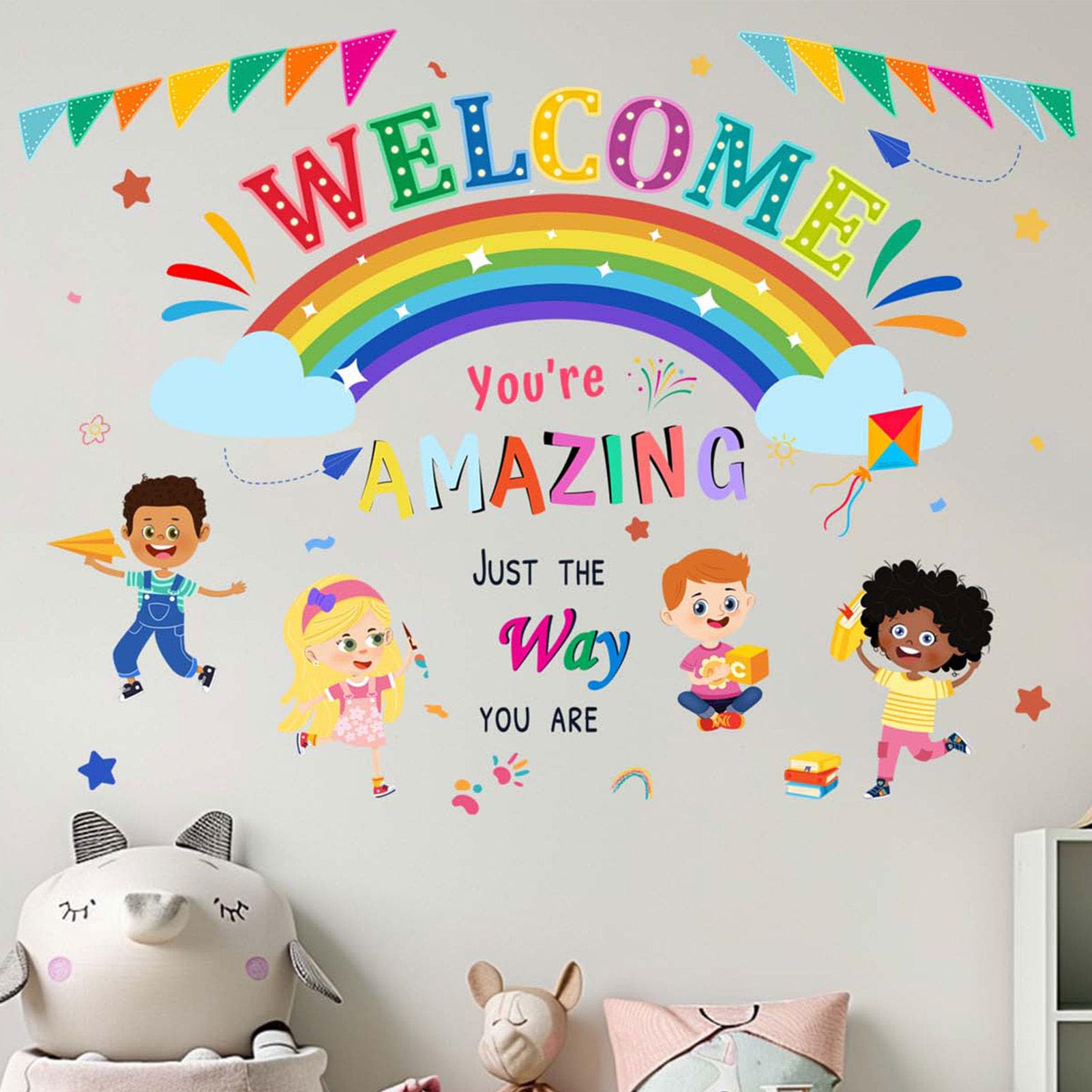 Classroom Rainbow Wall Stickers for Kids: Peel and Stick Inspirational Quotes You are Amazing Wall Decals - Wall Decor Art Kids Supplies Ages 1-12 Years