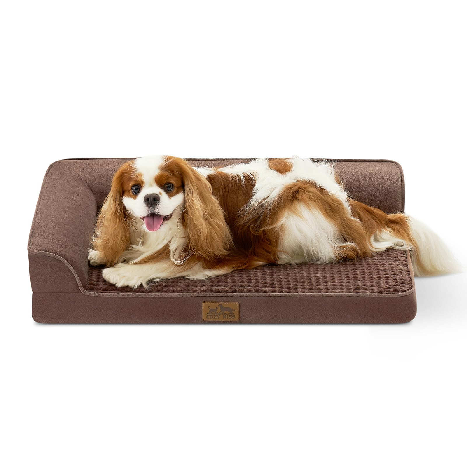 COZY KISS Orthopedic Dog Bed for Medium Small Size Dog, Dogs Crate Bed, L Shaped Foam Anti-Slip Bottom Pet Cat Sofa with Washable Removable Cover, Suitable for Pet Up to 40 lbs, 30x20x6.5 inch, Brown Image