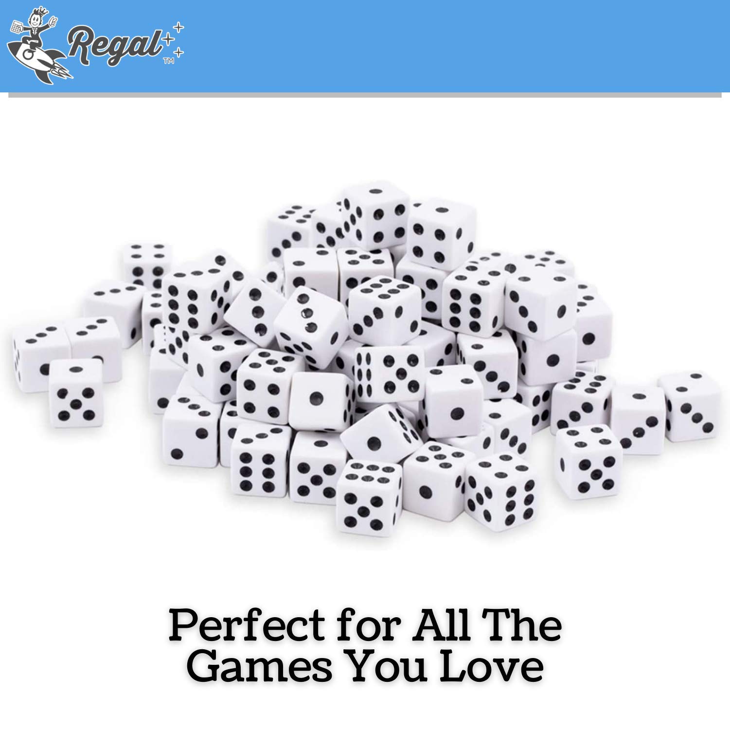 Regal Games Dice Set 6 Sided - Playing White 16mm Set of Dice - Square Dice for Classroom or Family Game Night - 50 Dice