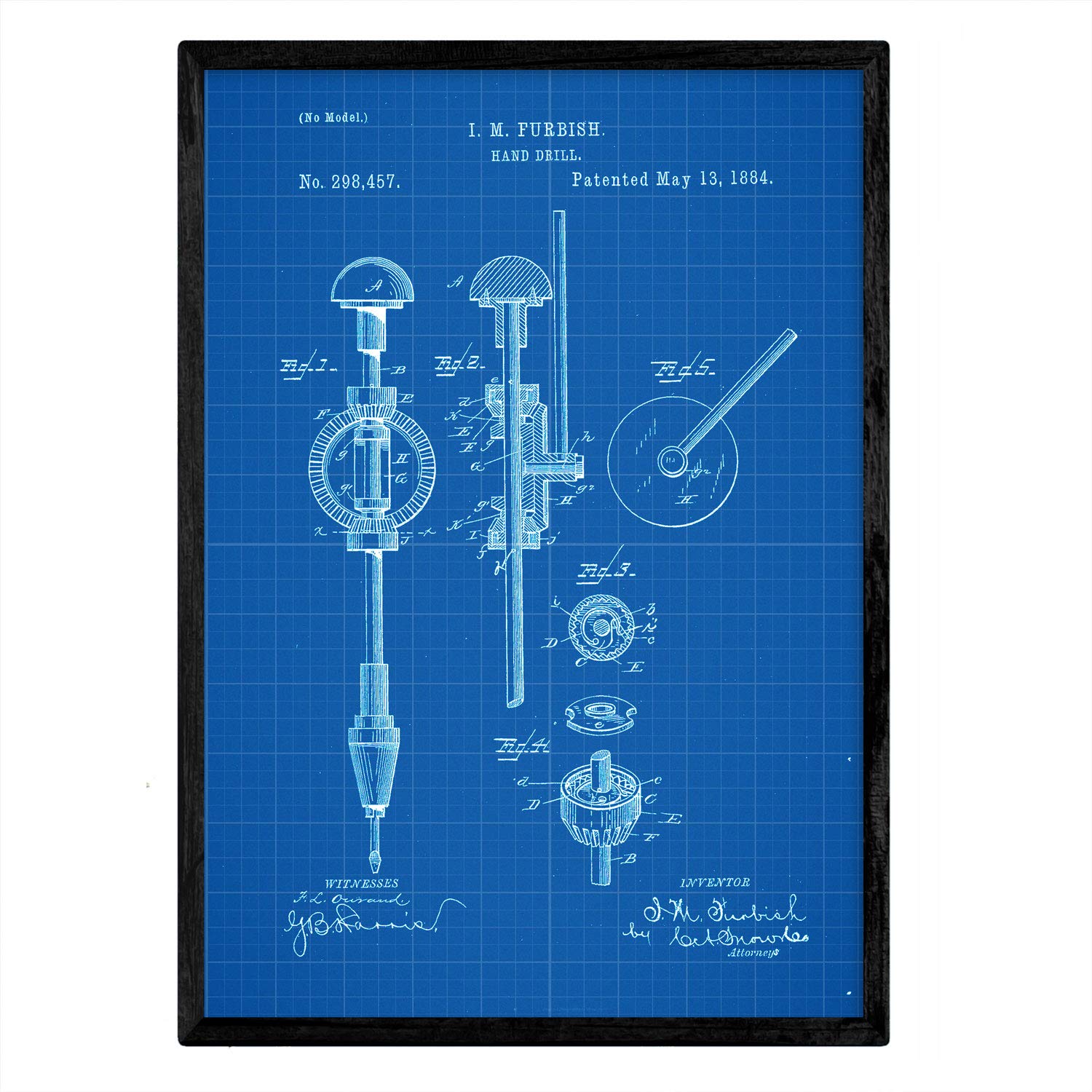Nacnic Poster with Pat Hand drill. Sheet with old design patent A3 size with blue background