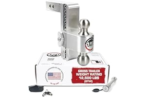 Weigh Safe Adjustable Trailer Hitch Ball Mount, 8" Adjustable Drop Hitch for 2" Receiver w/ 2 pc Keyed Alike Lock Set, Heavy Duty Aluminum Trailer Tow Hitch w/Stainless Steel Tow Balls, 12,500 lbs GTW