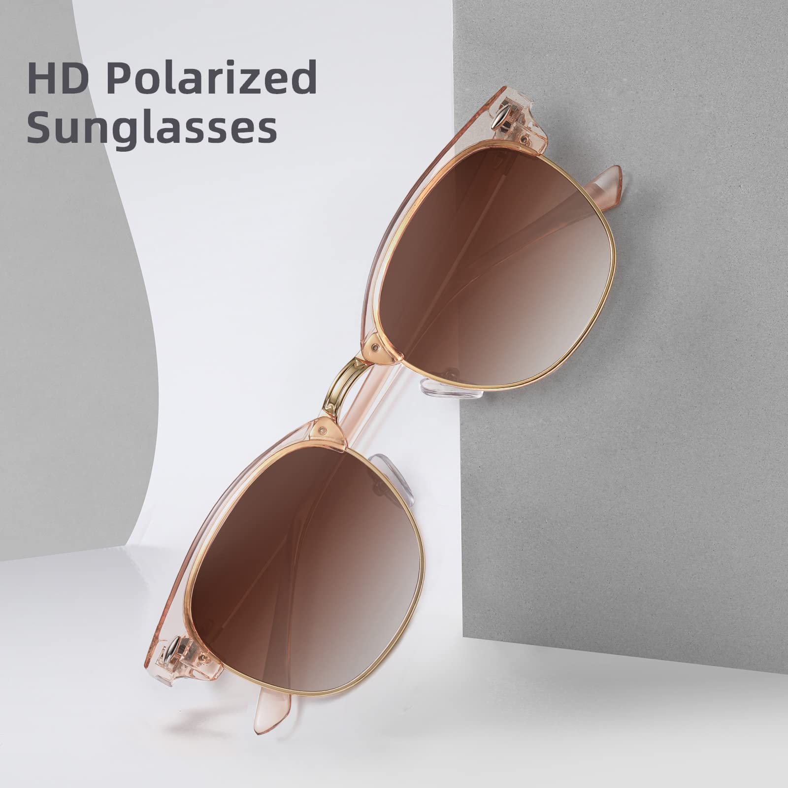 MEETSUN Retro Semi Rimless Polarized Sunglasses for Men Women Classic Trendy Driving Sun Glasses UV Protection