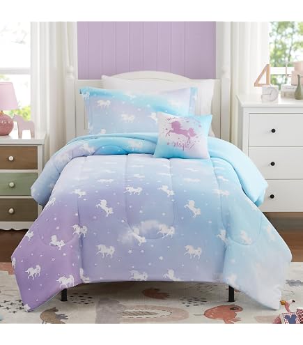 Linen Plus Kinder-Bettwäsche-Set – Einhorn, Vogel, Stern Design In Lila, Pink, Gelb