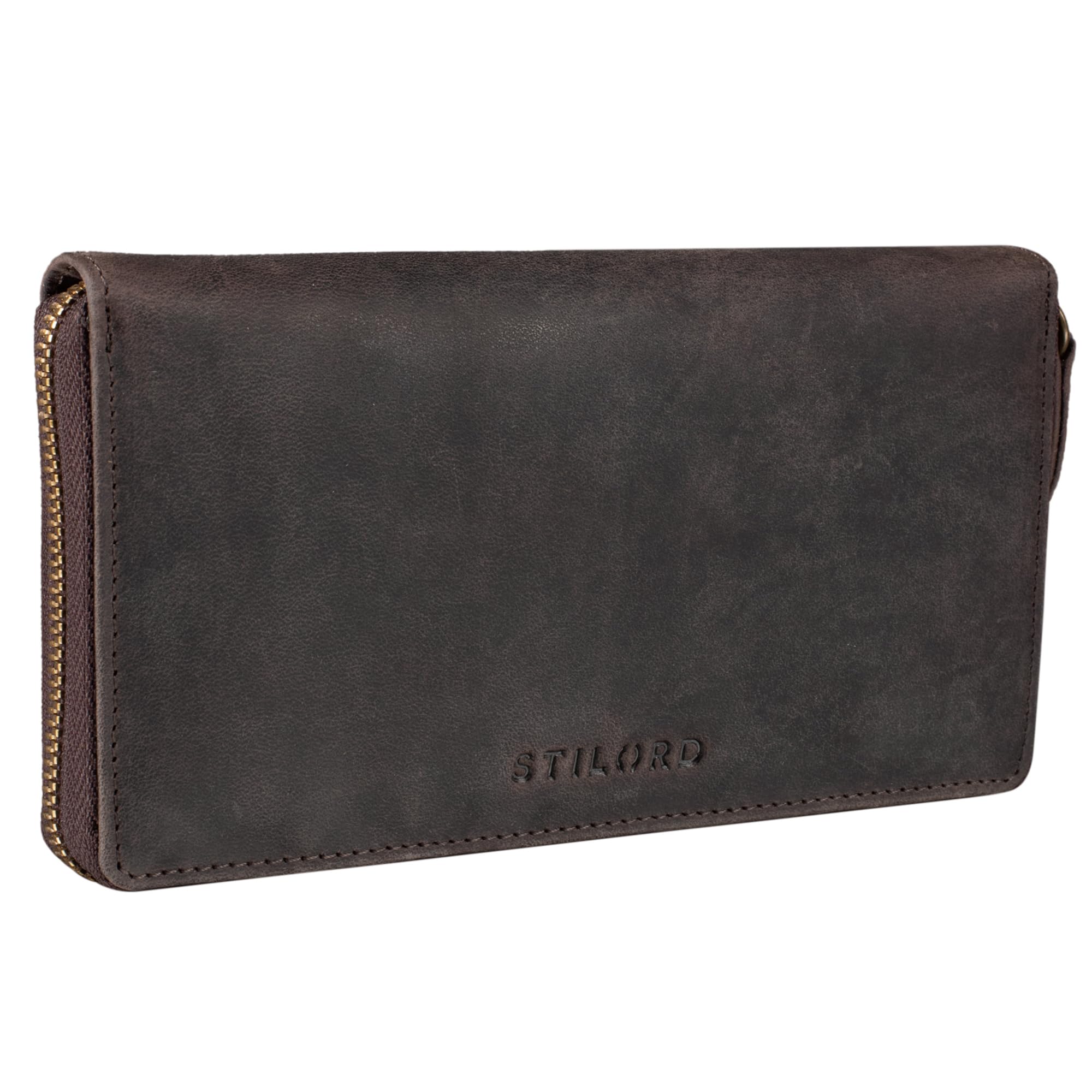 STILORD "Emilia" Elegant Leather Wallet for Women with RFID and NFC Protection Horizontal Billfold Timeless and Classic Design Genuine Leather Gift Box Colour:Dark - Brown