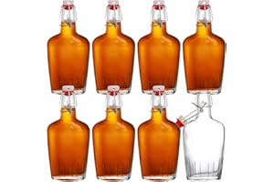 TOPZEA 8 Pack Swing Top Glass Flask, 8.5 Oz/240 ML Clear Glass Hip Whiskey Flask Pocket Drinking Flasks with Airtight Stopper