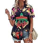 Cinco De Mayo Shirts for Women Mexican Fiesta Tee Lets Fiesta Funny Graphic Tops Casual Button Down Blouse Top