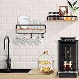 Uten Floating Shelves Wall Mounted 16.5in Wood Set with 8 Hooks Towel Bar view 6