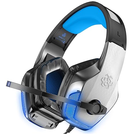 BENGOO V-4 Gaming-Headset für Xbox One, PS4, PC, Controller, Geräuschunterdrückung, Over-Ear-Kopfhörer mit Mikrofon, LED-Lich