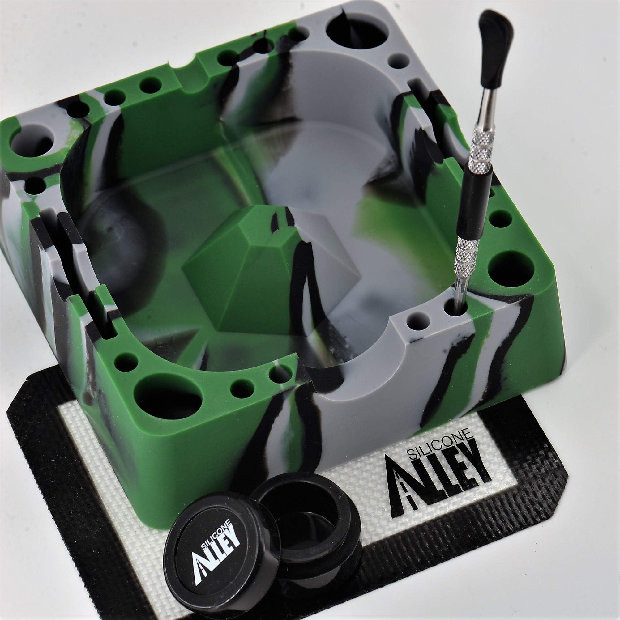 SESH Station [Full Kit - Stealth Camo] - Silicone Nonstick Ashtray + 4" x 5" Non-Stick Mat + Pick Cleaning Tool + 5ml Container Jar - Specialty Set