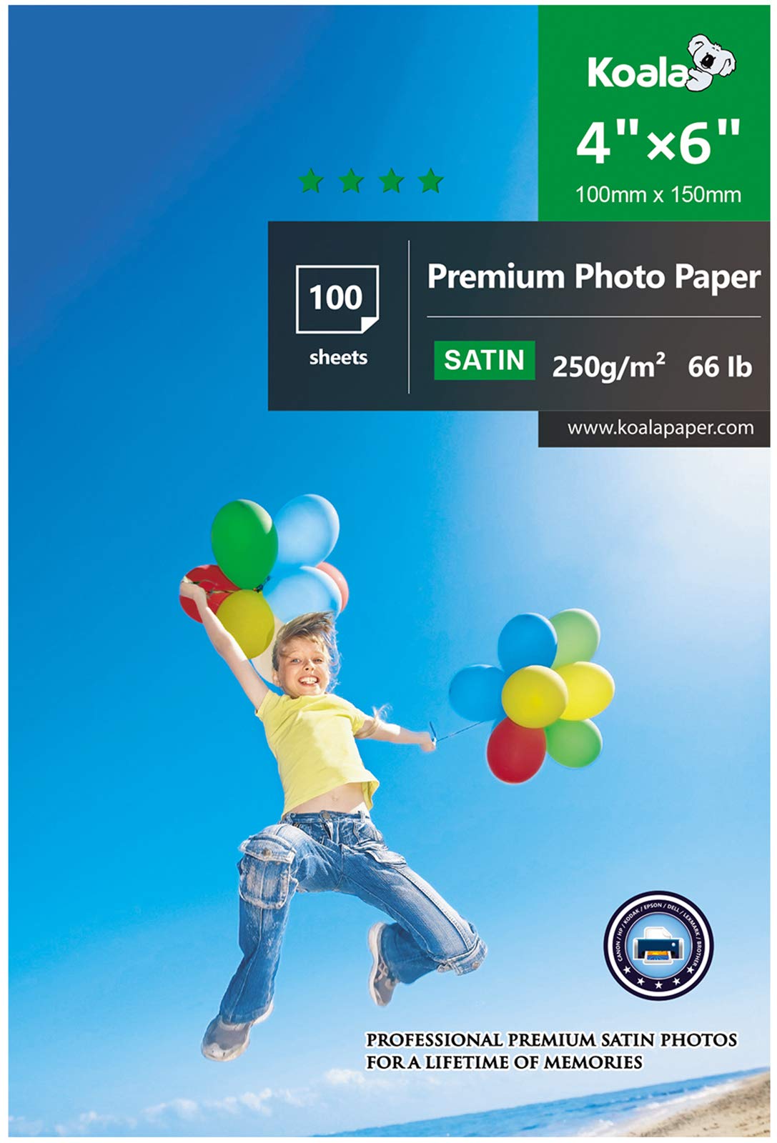 KOALA Inkjet Satin/Oyster Photo Paper 6x4 inch 15x10 cm 250gsm 100 Sheets with Premium Satin Advanced Resin Coated for Canon Hp Epson Inkjet Printer