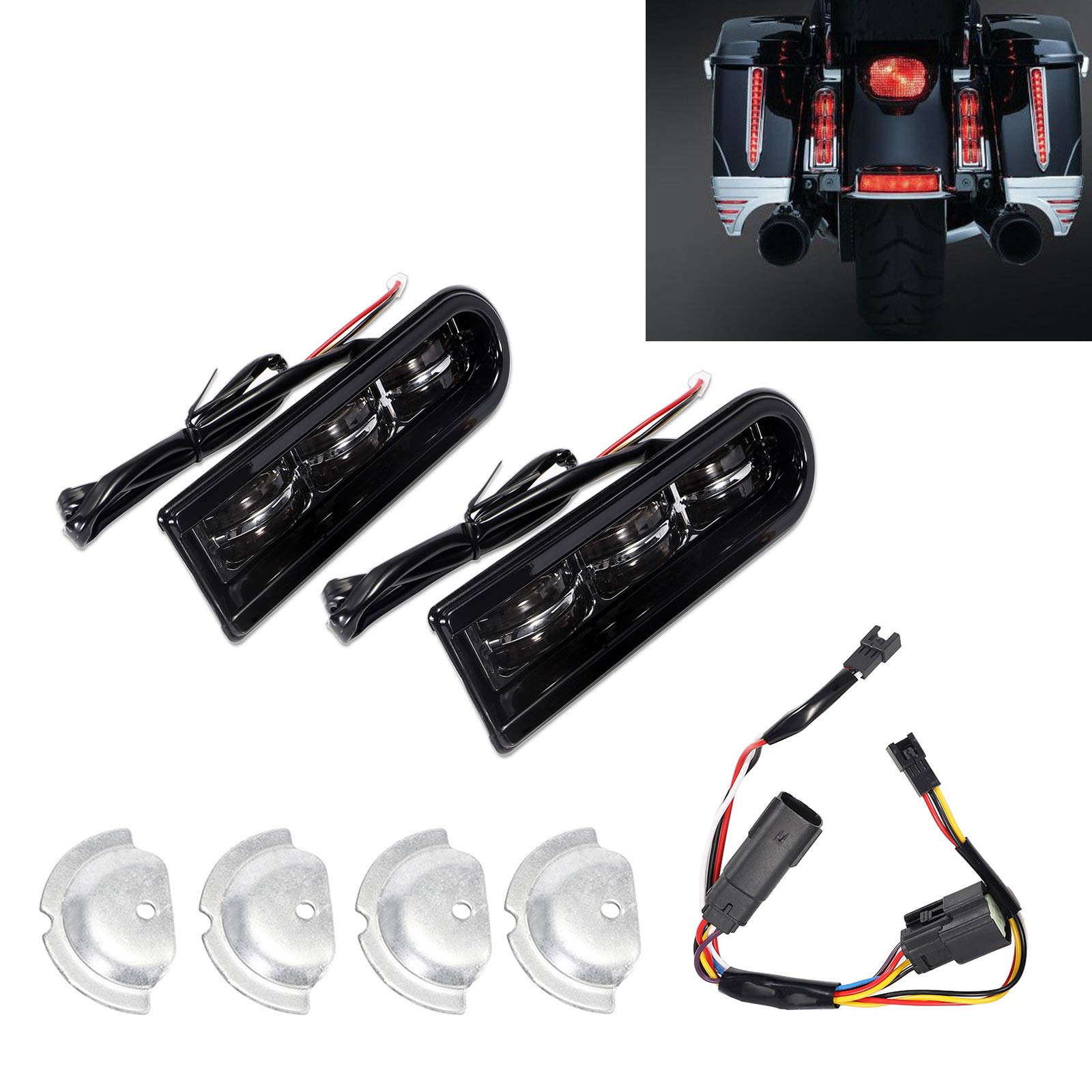 Motorcycle Rear Smoke Lens Saddlebag Filler Insert Support Accent LED Turn Signal Running Brake Stop Tail Light For Harley Touring Electra Road Street Glide Road King Ultra Limited 2014-later (Black)