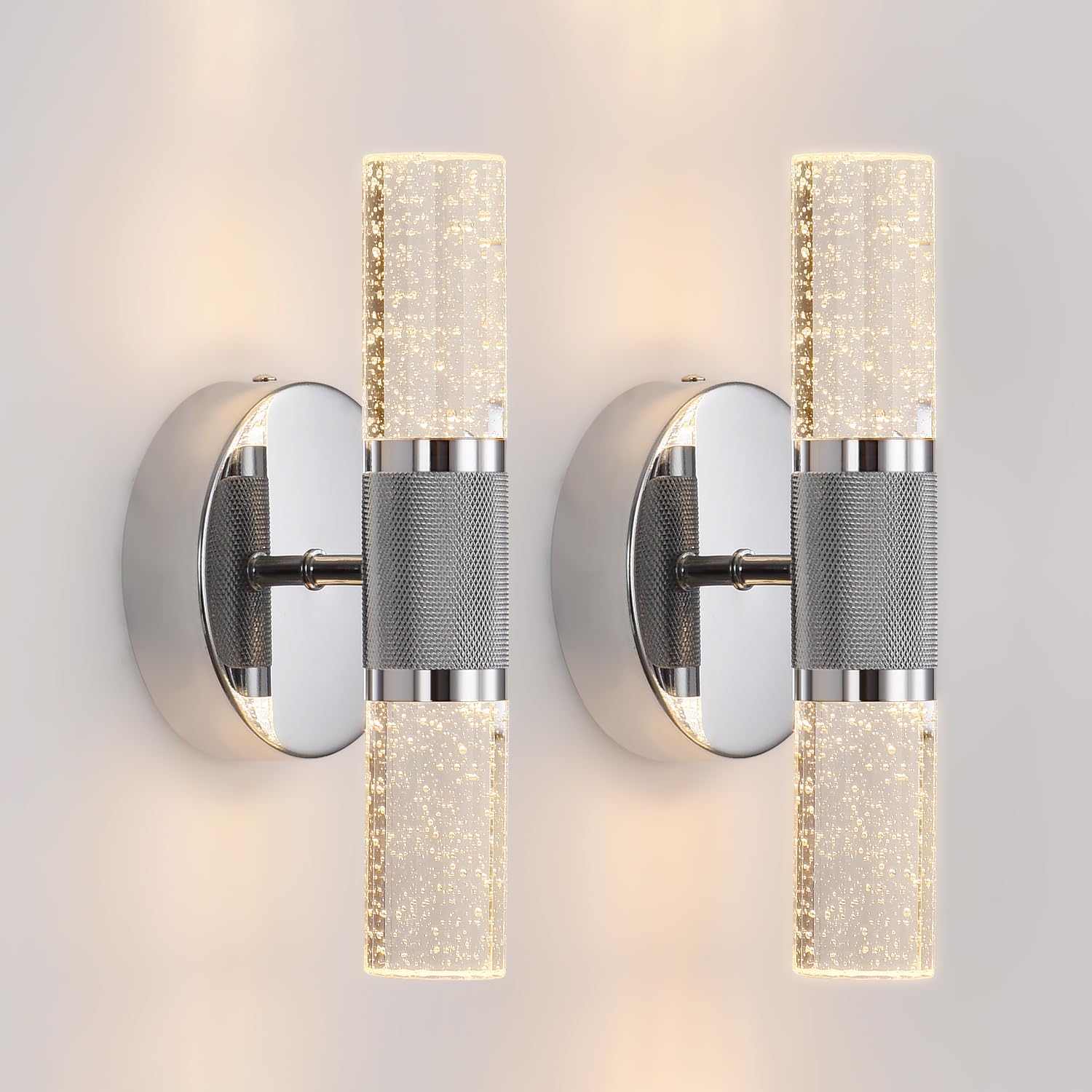 Photo 1 of SHYIFOO Wall Sconces Set of 2, Chrome 10W Dimmable LED Crystal Bathroom Vanity Lights with Bubble Glass, 9.8" Indoor Wall Lighting for Bathroom Hallway Bedroom