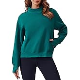 PINSPARK Sweatshirt for Women 2024 Long Sleeve Ribbed Turtleneck Sweatshirt with Side Pockets Thumb Hole Fleece Lined Casual Tops,Green Jade Small