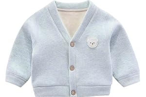 Baby Boys Girls V Neck Knit Cardigan Button Front Sweater Bear Applique Knit Sweater Cute Cotton School Uniform Shirt