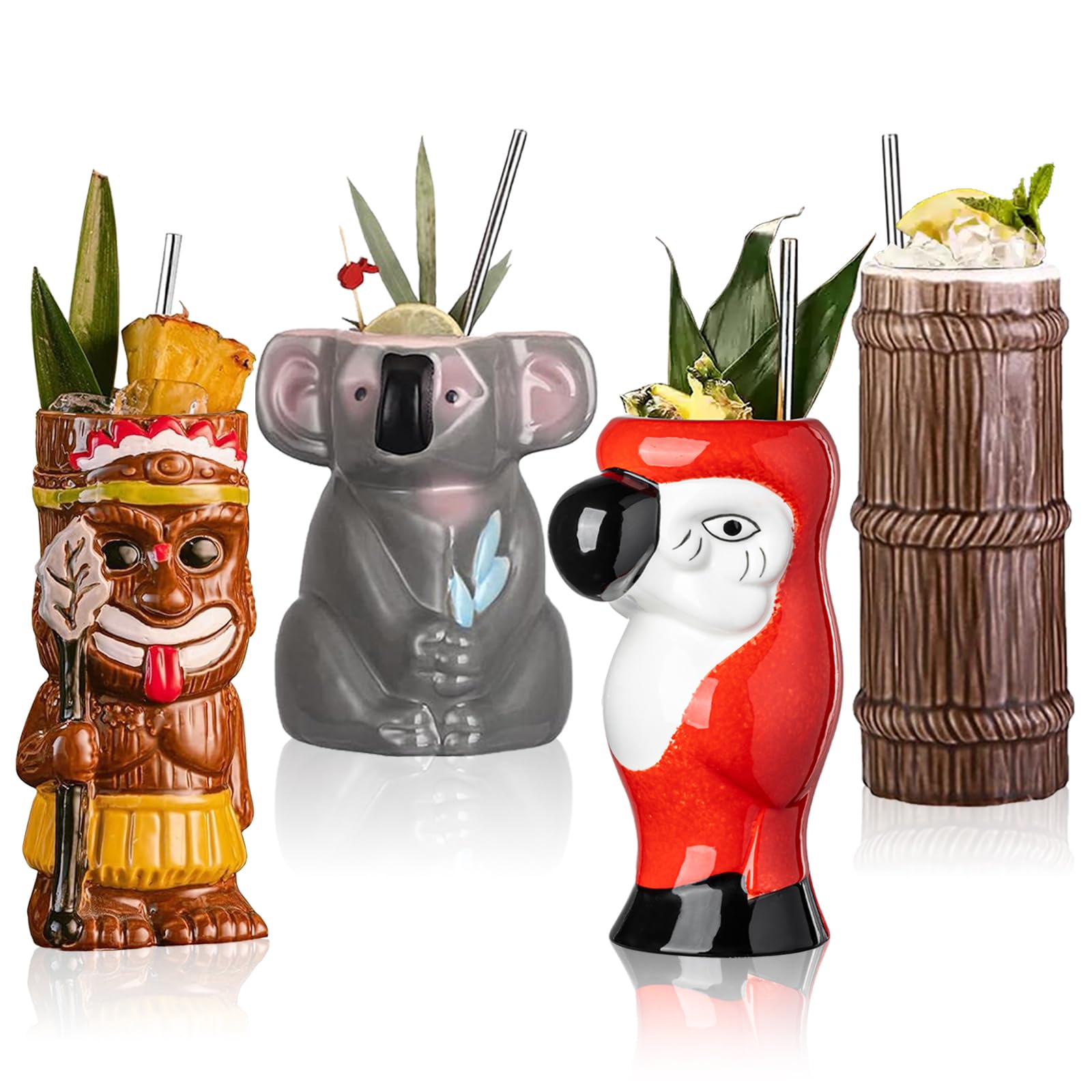 Photo 1 of SUN GKOTTA Tiki Mugs for Cocktail Set of 4 - Large Ceramic Tiki Cups,Tiki Glasses Cute Exotic Cocktail Glasses, For Hawaiian Party And Tiki Bar