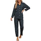 HEARTNICE Women Soft Pajama Set, Long Warm Flannel Pajamas Lightweight Cute Printed Pjs Set with Pockets