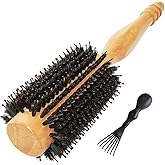 High-Density Boar Bristles Wood Round Brush for Blow-Drying, Straightening & Styling Medium to Long Fine or Normal Hair (Shoulder to Back-Length) for Shine & Volume, 1.2" Roller, 2.4" with Bristles