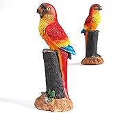 BLLTLLW Macaw Parrot Garden Statue, 10.6" Hand-Painted Tropical Bird Figurine, Decorative Art Deco Accent for Patio and Home, Lifelike Design (Red)