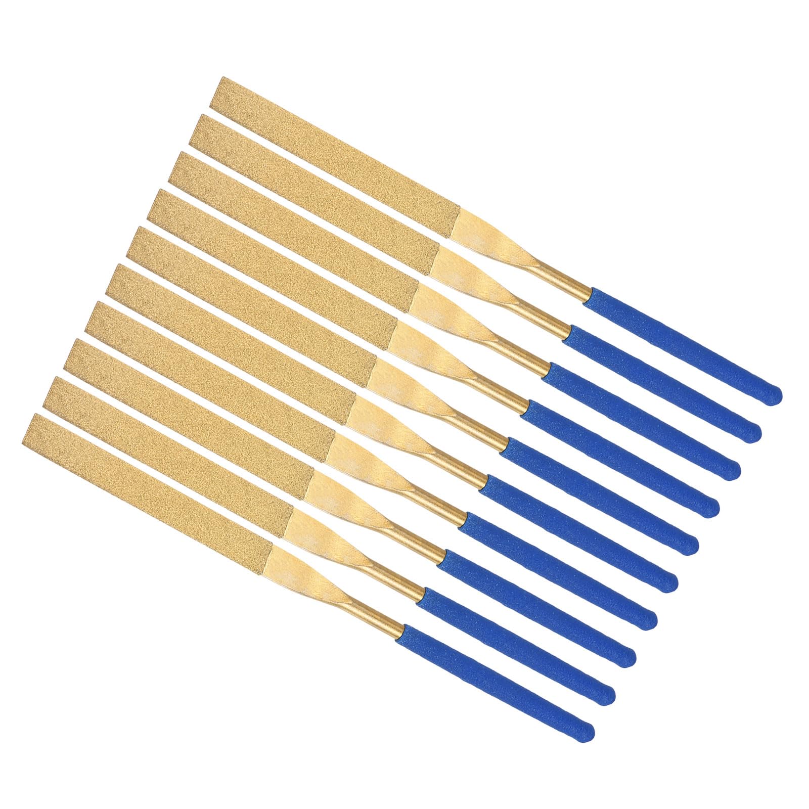 CoCud Diamond Coated Needle File, | 5mm Shank 180mm Length|, Titanium Coated Flat Files Sharpening Tool - (Applications: for Metal Glass Stone), 10-Pieces