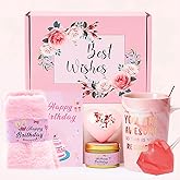 Birthday Gifts for Women,Happy Birthday Gifts Basket for Women Self Care Set Bath Relaxing Gift Birthday Presents Unique Female Idea Box for Mom Sister Wife Pink Theme with Mug,Cozy Socks,Bath Bomb