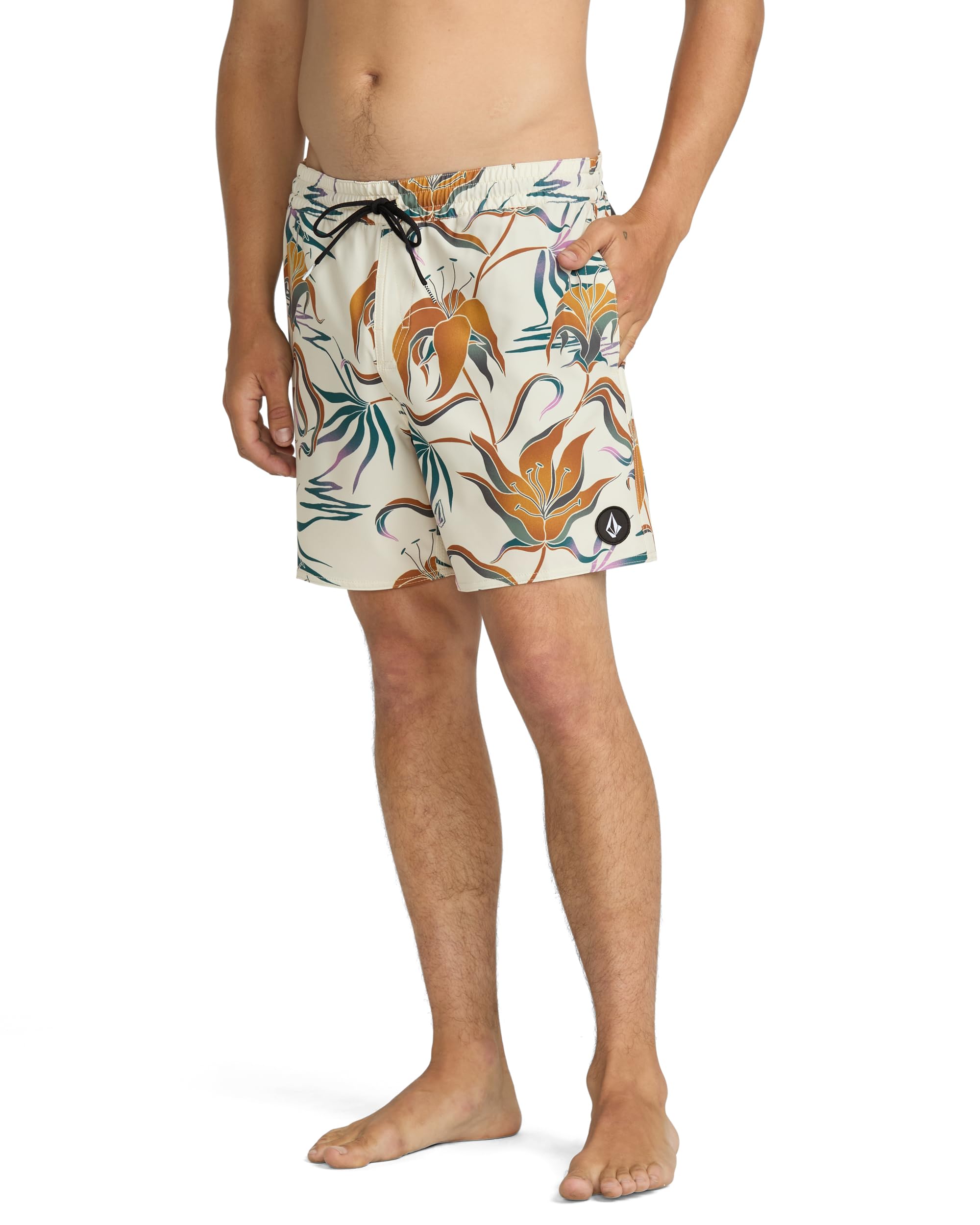 Volcom Men's 16" Elastic Waist Surf Swim Trunks – Quick-Dry Boardshorts with Drawstring and Back Pocket, Bone, XX-Large Image