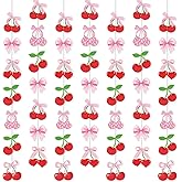 Xinnun Cherry Party Decorations Pink Bow Hanging Banners Garland Cherry Baby Shower Decorations Cutouts Ribbon Streamers for Berry Birthday Bridal Engagement Bachelorette Wedding Party Decor