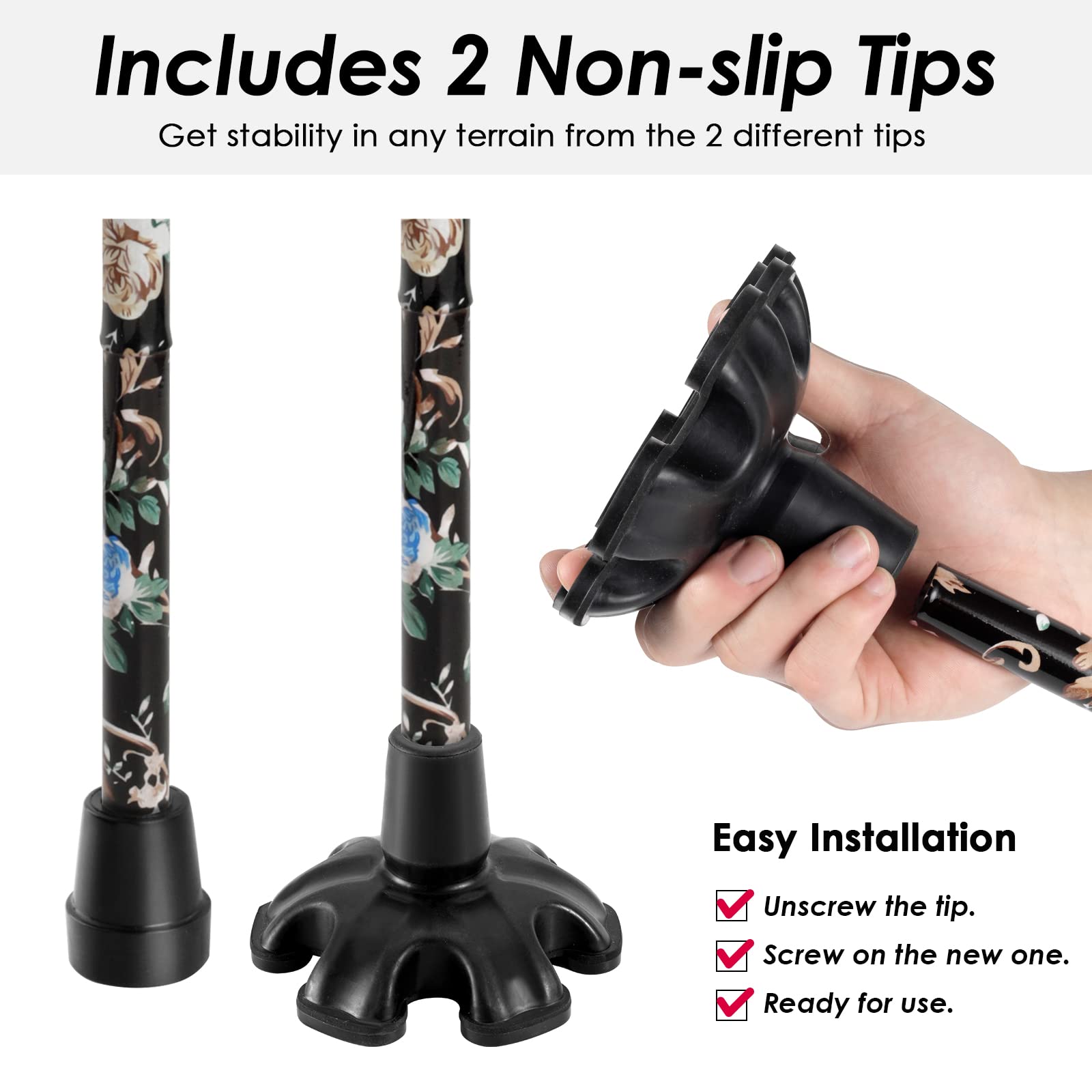 Walking Cane PANZHENG Cane for Man/Woman | Mobility & Daily Living Aids | 5-Level Height Adjustable Walking Stick | Comfortable Plastic T-Handle Portable Walking Stick Folding Cane