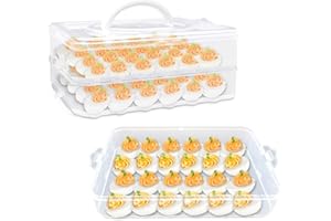 JGALNIM 2-Layer Deviled Egg Carrier with Lid,Deviled Egg Trays with Handle,Stack Portable Stackable Trays,Clear Devil Egg Cotainer 48 eggs Holders, for Thanksgiving Day, Easter, Holiday,Parties and Kitchen