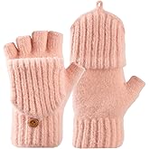 Bodvera Winter Fingerless Gloves Mittens for Women Warm Knitted Gloves Convertible Mittens Flap for Texting Driving