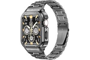 MioHHR Stainless Steel Watch Band with Case Compatible with Apple Watch Series 6 5 4 SE3/2/1(44mm) Series 3/2/1(42mm),Rugged Strap with Metal Protective Bumper Cover for iWatch Band Men(Space Grey)