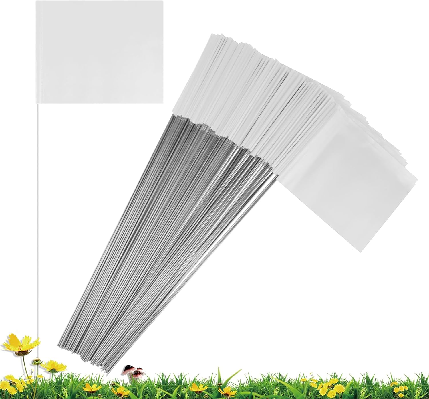 Flags - IKAYAS 100 Pack White Marking Flags Marker Flags for Lawn 4*5*15 Inch PVC Small Yard Flags Yard Marking Flags Lawn Flags, Garden Flags, Survey Flags, Yard Markers, Irrigation Flags, landscape flags