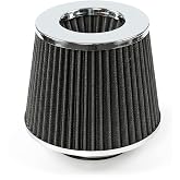 AUTOXBERT 3" 76mm Cone Air Intake Filter High Performance Washable Clamp-on Filter Replacement Cold Air Intake Dry Filter, Silver