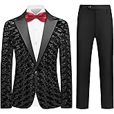 Boys Velvet Tuxedo Suit Set 5 Piece Formal Outfit with Jacket Pants Shirt and Bow Ties Slim Fit Blazer Sizes 4-18