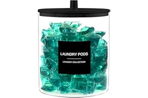 TIPGO Laundry Pods Container with 27 Labels, Glass Jars for Laundry Room Organization, Detergent Holder with Bamboo Lid, Cute Storage Jars, Black (Set of 1)