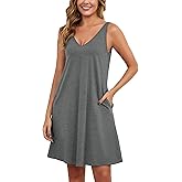 Marvmys Women's Cotton Nightgown Tank V Neck Sleep Shirts Sleeveless Sleep Dress with Pockets