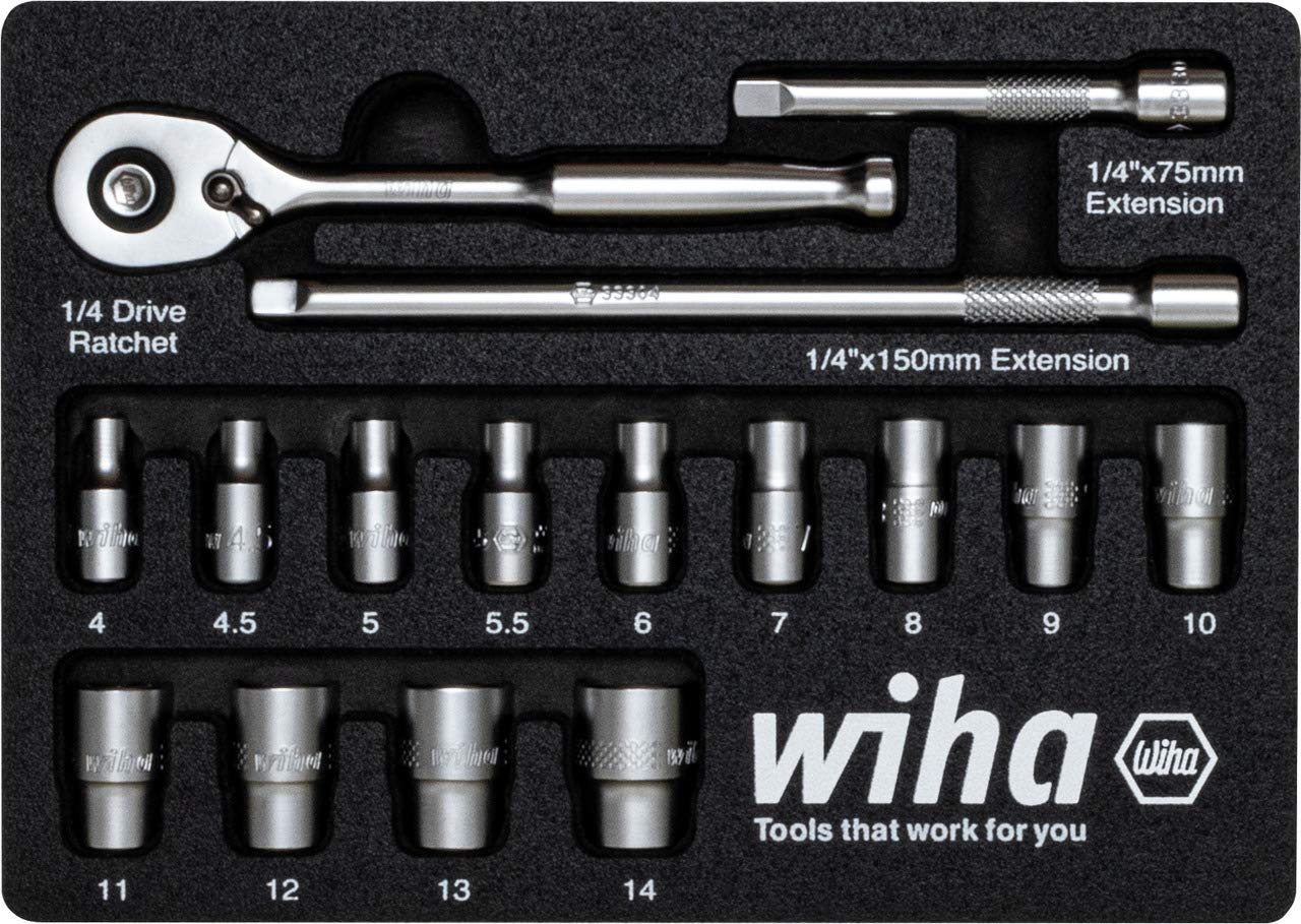 Wiha 333-91 Socket Set 17 pcs Metric 1/4 Drive, Red, (44683)