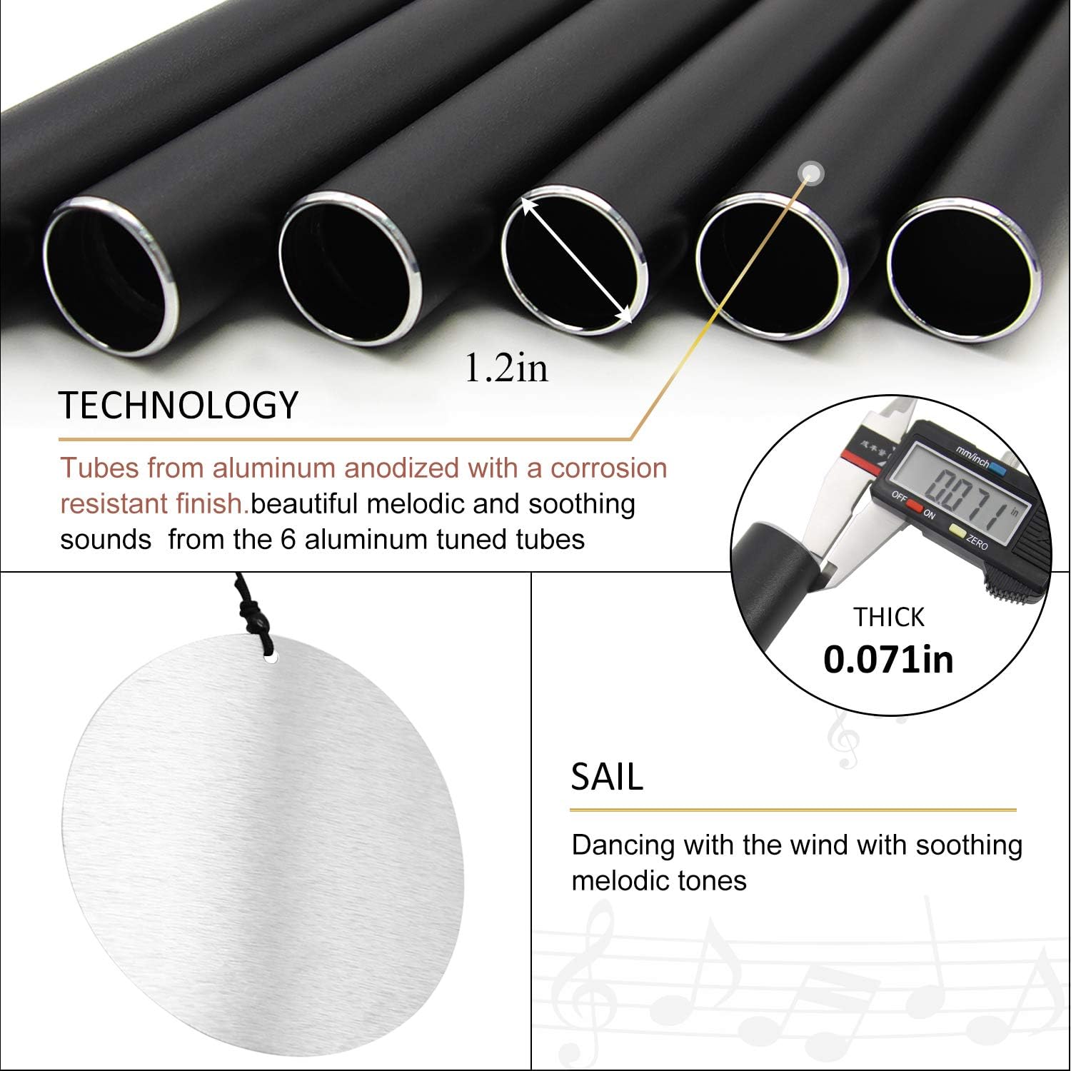 ASTARIN Large Wind Chimes Outdoor Deep Tone, 45Inch Sympathy Wind Chimes for Outside with 6 Tubes Tuned Relaxing Melody, Memorial Wind Chimes Large for Mom, Garden Decor, Black : Garden & Outdoor