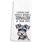 EJGFS A Kitchen is Not Complete Without A Schnauzer at Your Feet!-Funny Schnauzer Kitchen Towel 16"x24"-Hand Towel for Kitchen Decor-Dog Mom&Dad Dish Towels Gifts for Christmas, Birthday, etc.(054)