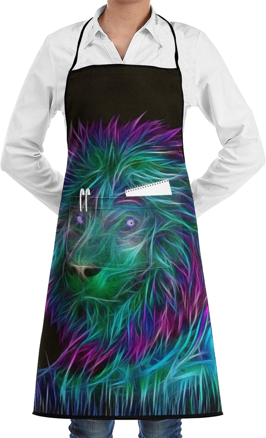 Neon Lion Aprons Bib With Pockets Unisex For Kitchen