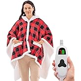 Wearable Heated Throw Blanket Electric Shawl - Heated Robe Poncho Christmas Blanket Hoodie for Adult, Winter Gifts for Mom Women Girlfriend Grandma 5-Position Timer 10-Heating Levels,Red Plaid