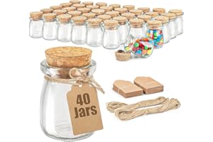 Ritayedet 40 Pack Glass Favor Jars with Cork Lid, 3.4 oz Small Glass Bottles for Wedding Favor, Baby Shower, Party Favor, Gift Jars for Candy, Bonus Twine and Labels