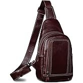 CENUNCO Genuine Leather Sling Bag for Men and Women Crossbody Shoulder Bag Sling Backpack Chest Purse Cross Body Pouch