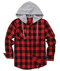ZITY Men's Flannel Hoodie Shirts Casual Button Down