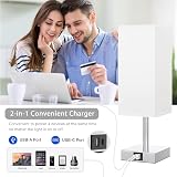 Aooshine Bedside Lamp Touch 3 Way Dimmable USB A+C Ports White Shade view 4