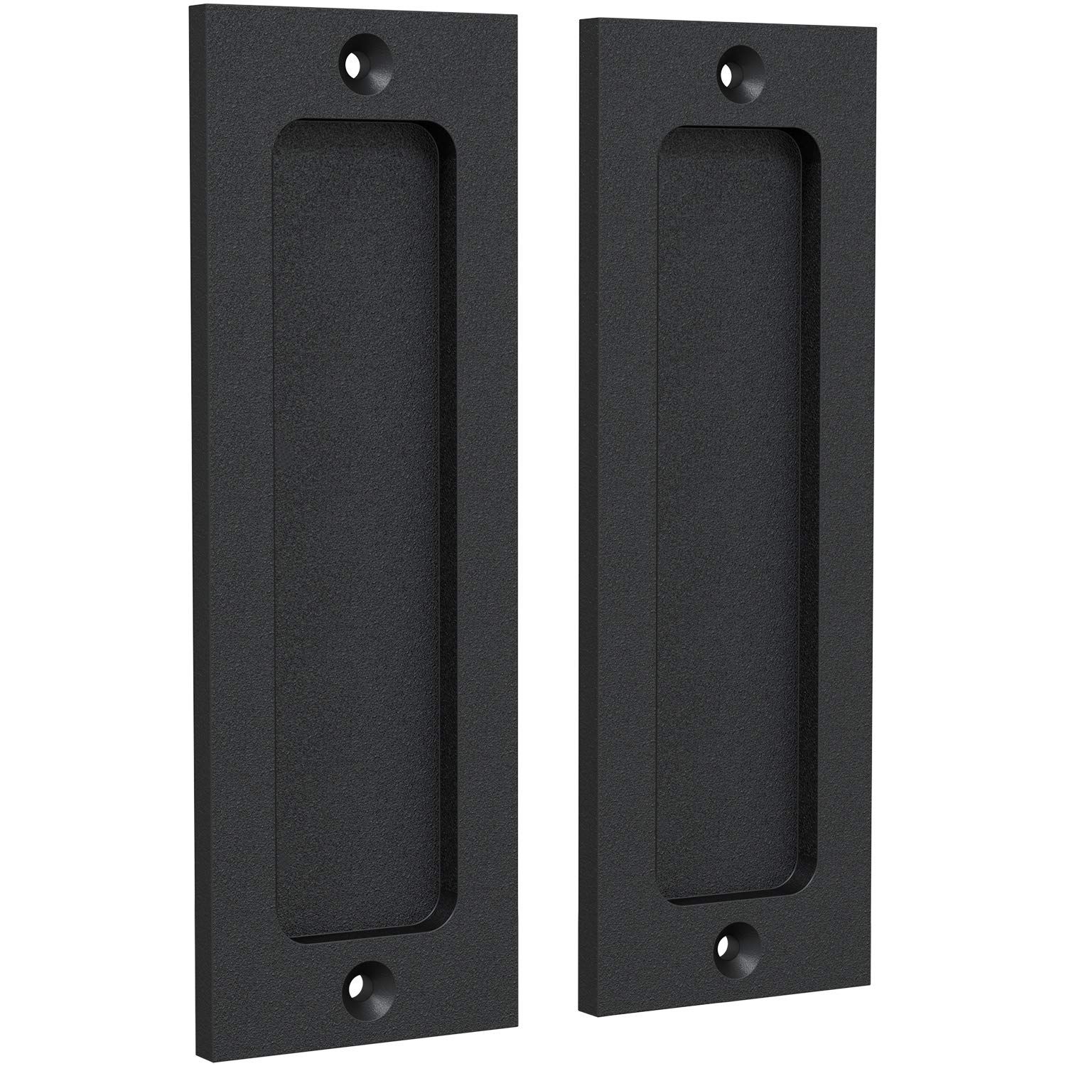 Photo 1 of Tibres - 6" Finger Flush Pulls for Closet Pocket - Sliding Barn Door Handle Set - Pull Recessed Handle Rectangular Plate - Farmhouse Rustic Style - Matte Black - 2 Pack