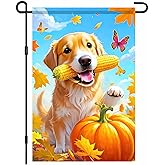 BlissYard Thanksgiving Fall Garden Flag 12x18 Inch Welcome Golden Retriever Outdoor Flag Double Sided Autumn Yard Banner with Red Birds Leaves for Porch Lawn Patio Seasonal Decor