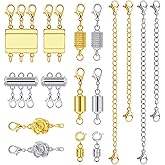 16 Pcs Magnetic Jewelry Clasps and Necklace Layering Clasp Necklace Extenders Gold Silver,Multiple Sizes and Styles Chain Extenders Magnetic Clasps for Jewelry Necklace Bracelet