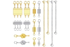 BEINHOME 16 Pcs Magnetic Jewelry Clasps and Necklace Layering Clasp Necklace Extenders Gold Silver,Multiple Sizes and Styles Chain Extenders Magnetic Clasps for Jewelry Necklace Bracelet