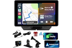NRKDUBQ Apple Carplay Screen for Car, 7" HD Wireless Portable Touchscreen Car Stereo Android Auto with Voice Control, Backup Camera, Mirror Link, Bluetooth, GPS Navigation